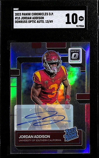 (7) Football Rookie Autograph Cards inc. 2023 Chronicles Draft Picks Optic Jordan Addison (SGC 10) (#/49), 2022 Panini One Kenneth Walker (#/99), 2022 Encased Jahan Dotson (#/25),+